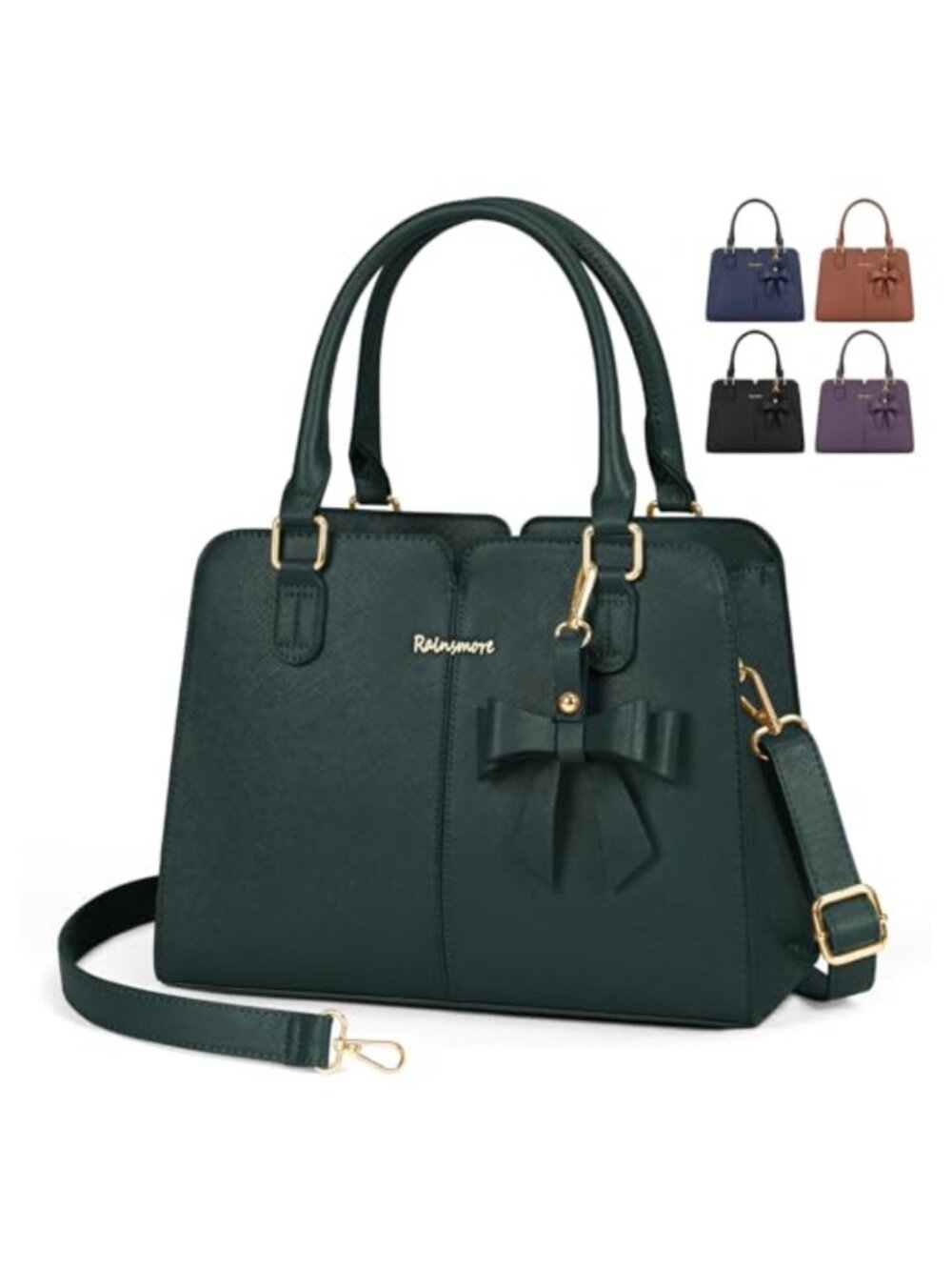 RAINSMORE PU Leather Top Handle Satchel Handbag with Bow